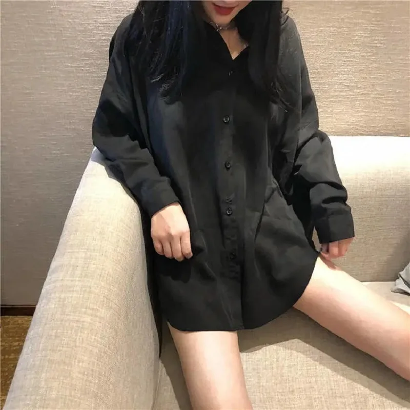 Zadily 2026 Autumn Minimalist Women's White Oversize Shirt Full Sleeve Basic Button up Korea Style Blouse with Pocket for Ladies