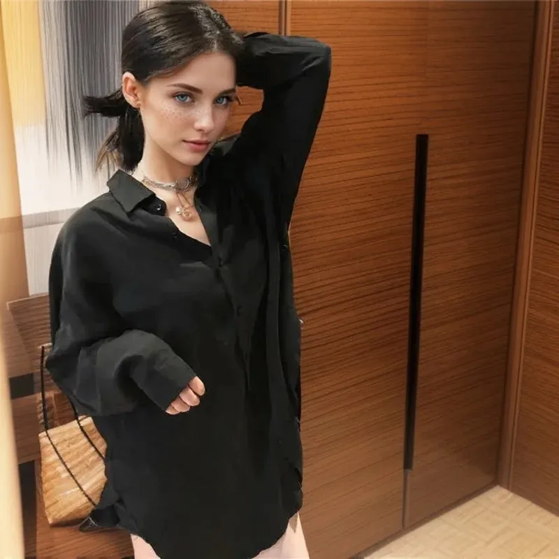 Zadily 2026 Autumn Minimalist Women's White Oversize Shirt Full Sleeve Basic Button up Korea Style Blouse with Pocket for Ladies