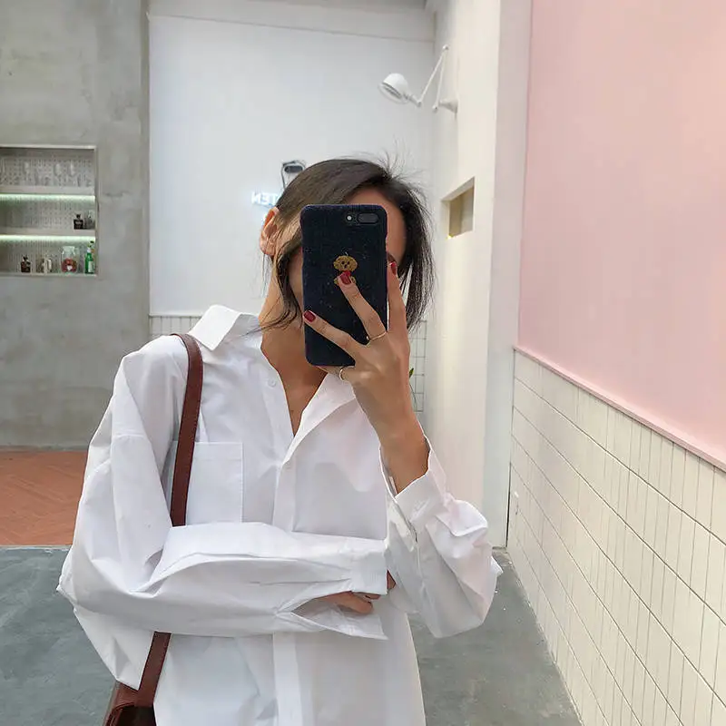 Zadily 2026 Autumn Minimalist Women's White Oversize Shirt Full Sleeve Basic Button up Korea Style Blouse with Pocket for Ladies