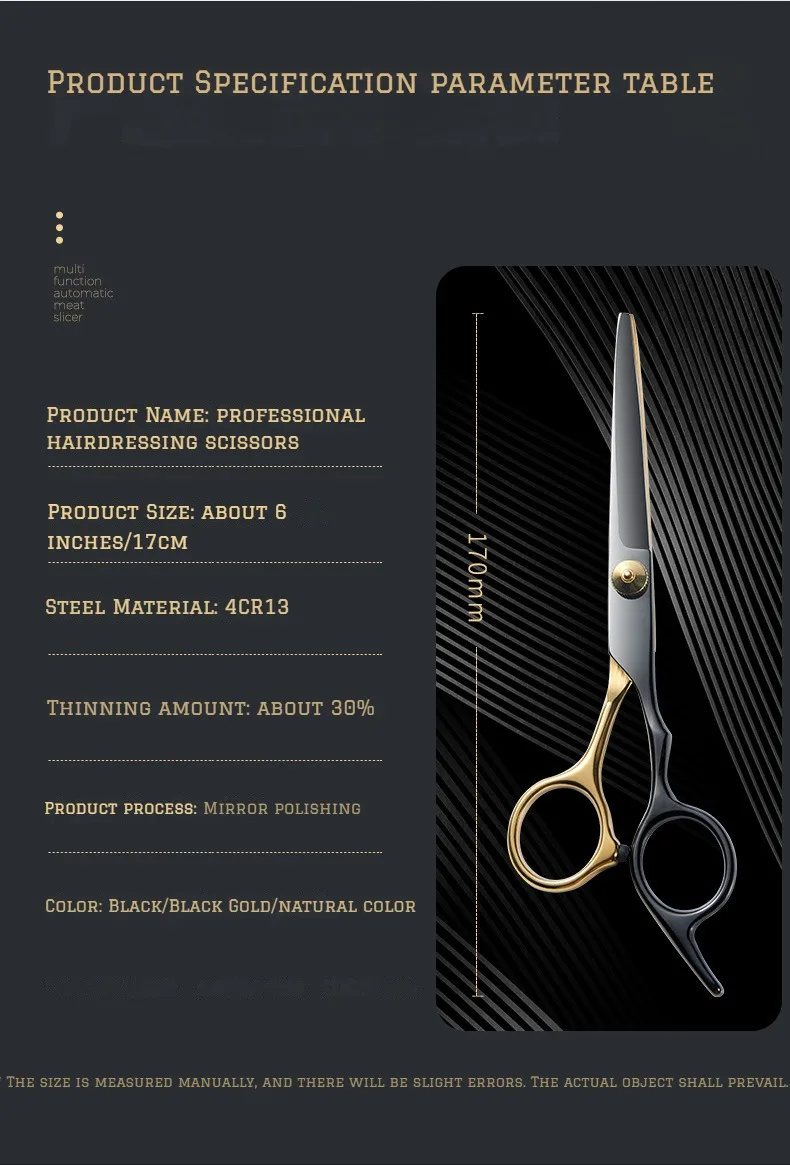 Professional Hair Cutting Scissors, Home Hair Cutting Barber/Salon Thinning Shears, Stainless Steel Hairdressing Black Golden