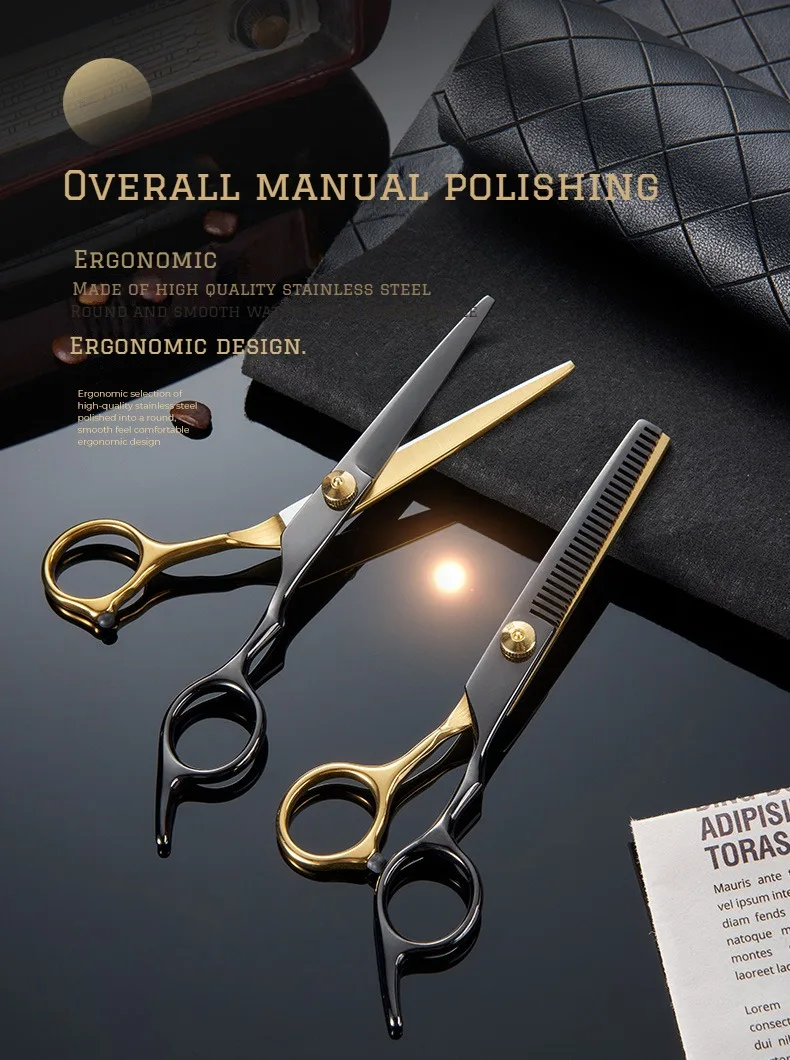 Professional Hair Cutting Scissors, Home Hair Cutting Barber/Salon Thinning Shears, Stainless Steel Hairdressing Black Golden