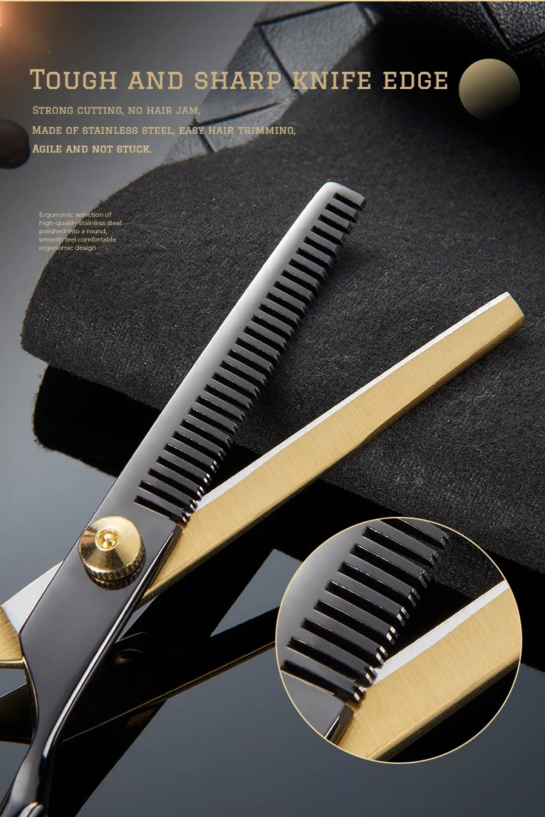 Professional Hair Cutting Scissors, Home Hair Cutting Barber/Salon Thinning Shears, Stainless Steel Hairdressing Black Golden