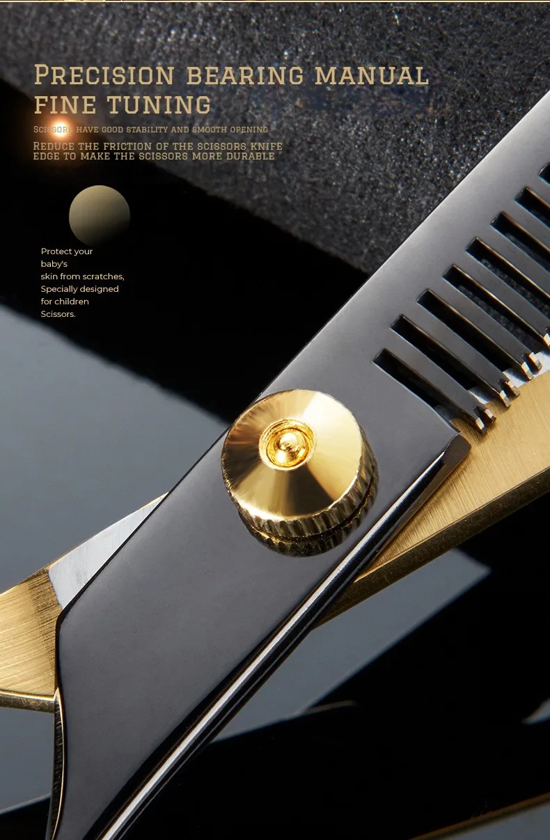 Professional Hair Cutting Scissors, Home Hair Cutting Barber/Salon Thinning Shears, Stainless Steel Hairdressing Black Golden