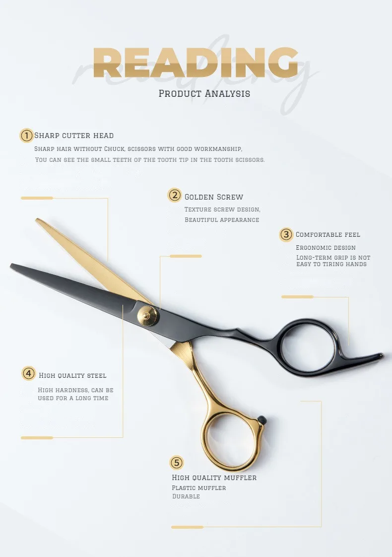 Professional Hair Cutting Scissors, Home Hair Cutting Barber/Salon Thinning Shears, Stainless Steel Hairdressing Black Golden