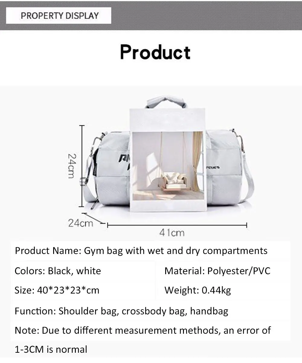 Sports Fitness Travel Handbag Dry And Wet Waterproof With Shoes Pocket Training Men Women Gym Sports Bag Shoulder Portable Pack