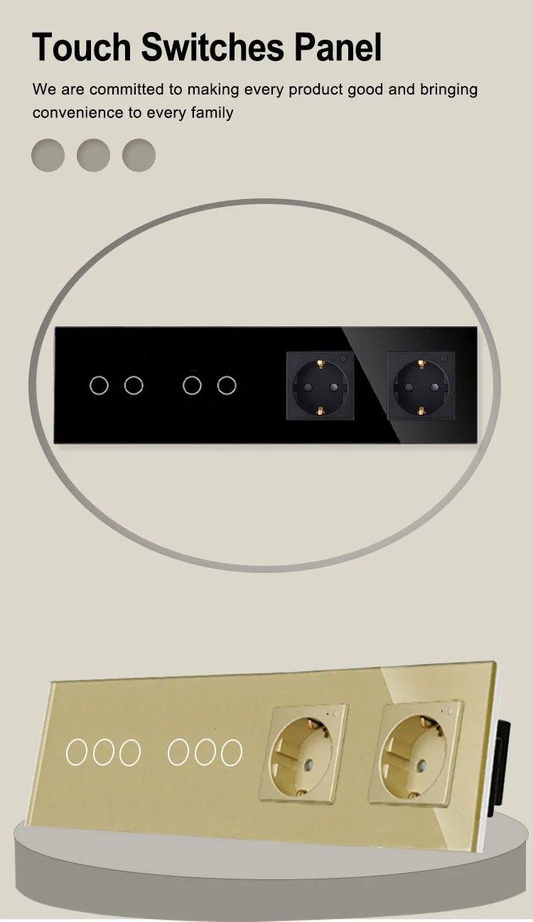 TAWOIA 299mm 1/2/3Gang Switches Function Part Touch 299Glass Front Panel EU Wall Socket Type-C Plug DIY Parts Free Combination