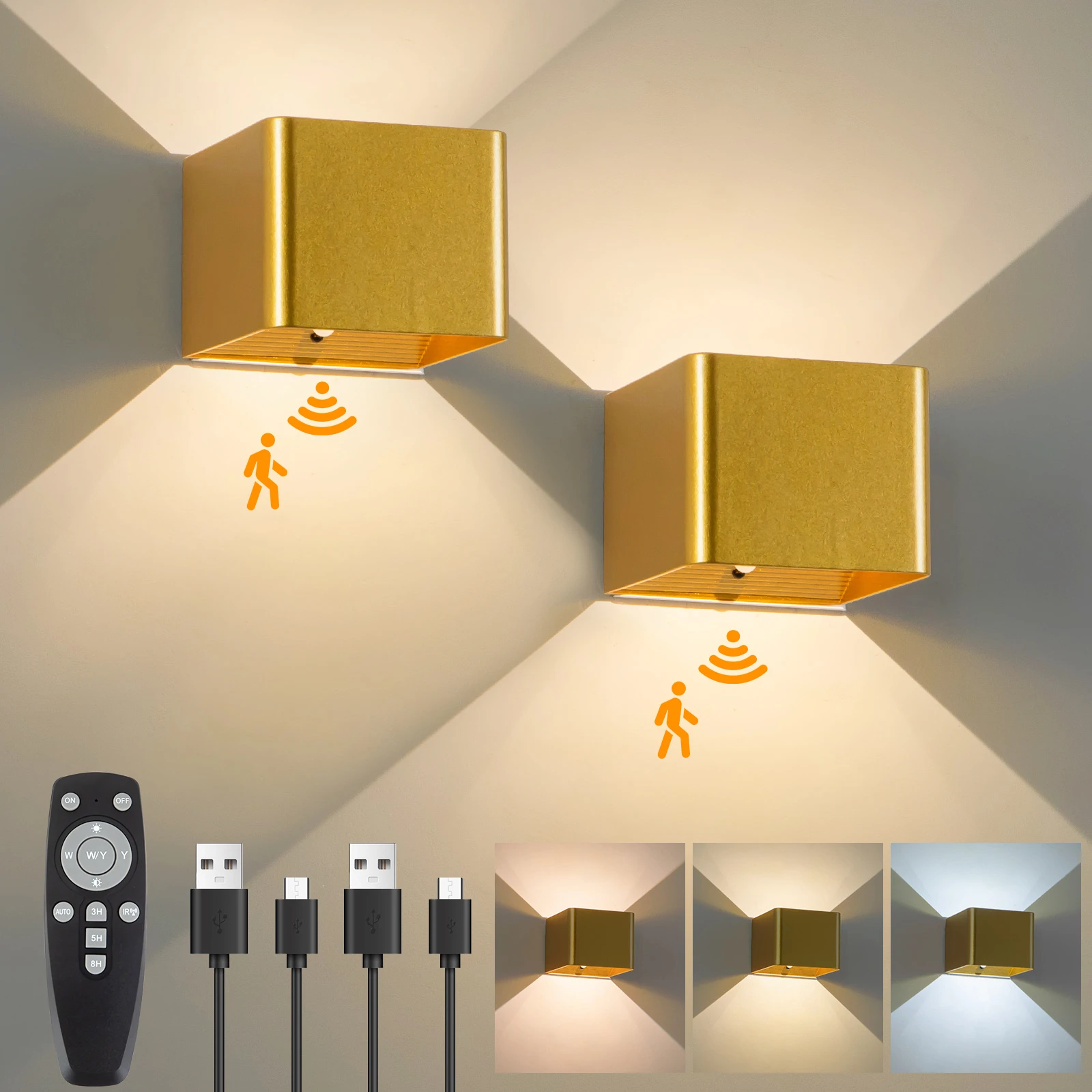 Battery-Powered Wall Light, 3 Color Temperature and Brightness Settings, Remote Control and Motion Sensor, Cordless Magnetic 4000Mah Rechargeable Led Light, Suitable for Bedroom, Living Room, Hallway