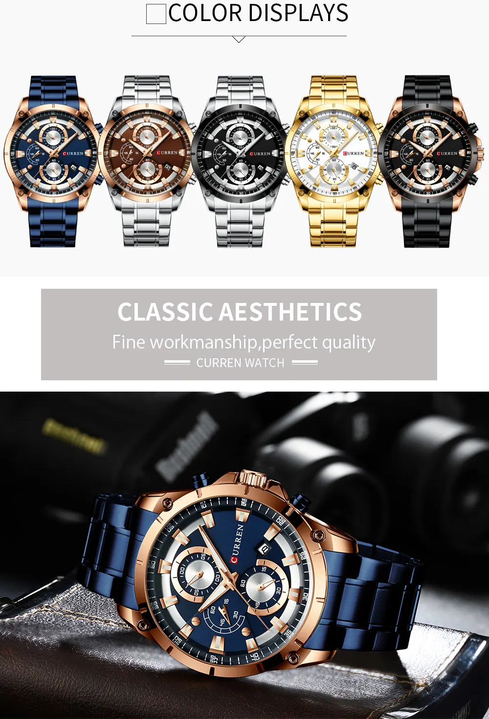 CURREN Mens Watches Fashion Top Brand Luxury Business Automatic Date Watch Men Casual Waterproof Watch Relogio Masculino+Box