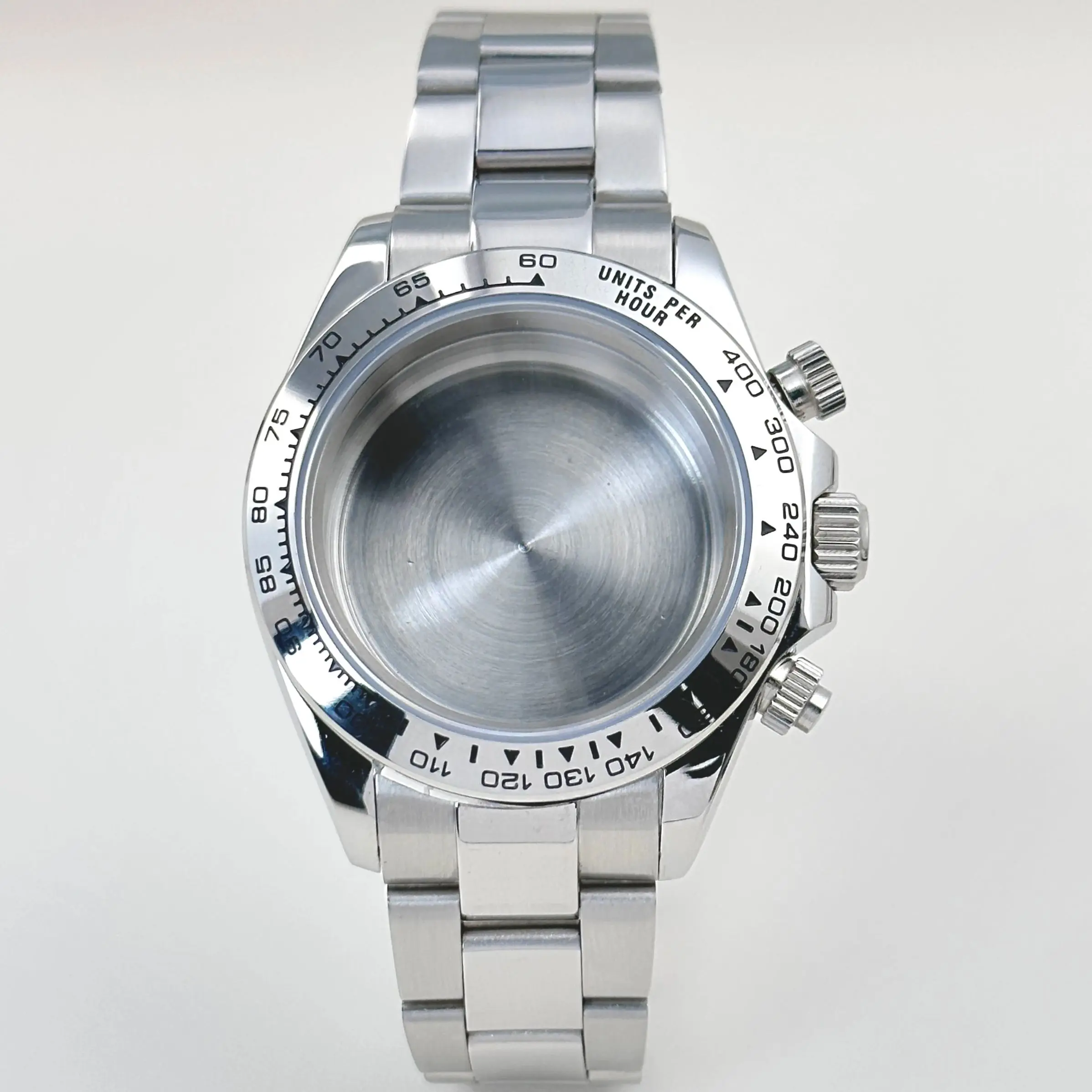 39mm VK63 Case Silver Watch Case Stainless Steel Watch Strap Fit VK63 Quartz Movement Watch Accessories Fits 20mm Strap