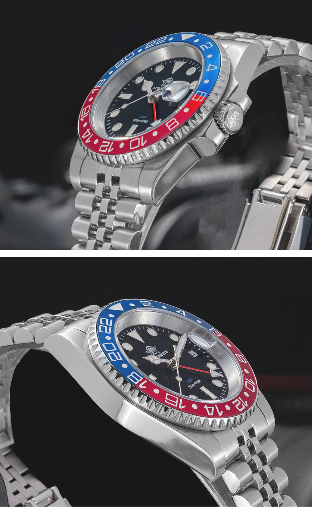 ADDIESDIVE AD2050 Men's GMT Watch Swiss Ronda 515-24 BGW9 Super Luminous 20Bar Waterproof Reloj Quartz Watches