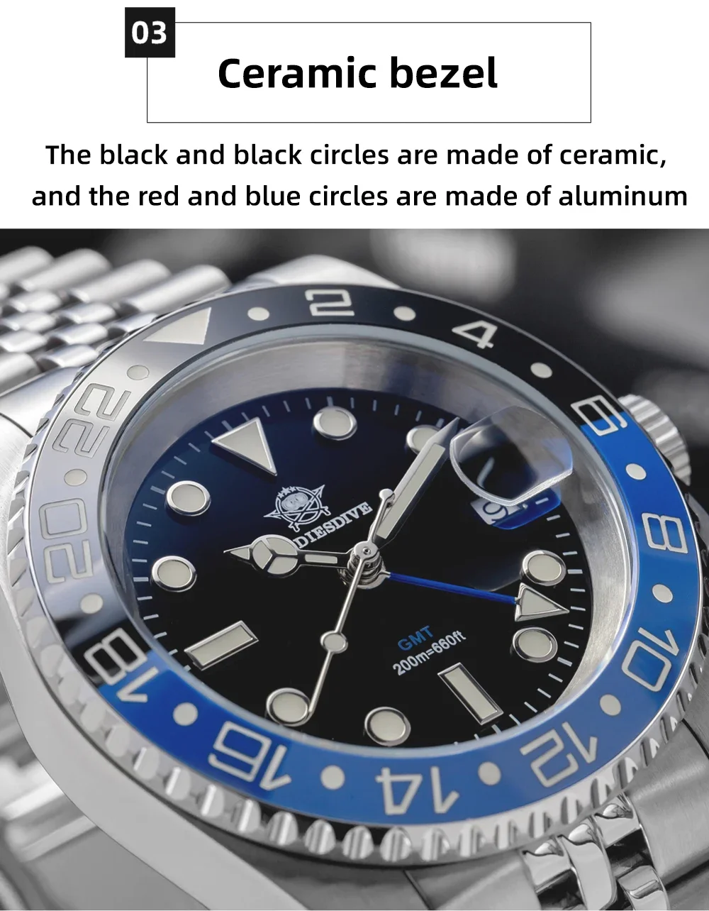 ADDIESDIVE AD2050 Men's GMT Watch Swiss Ronda 515-24 BGW9 Super Luminous 20Bar Waterproof Reloj Quartz Watches