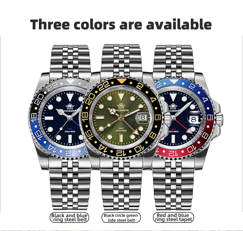 ADDIESDIVE AD2050 Men's GMT Watch Swiss Ronda 515-24 BGW9 Super Luminous 20Bar Waterproof Reloj Quartz Watches
