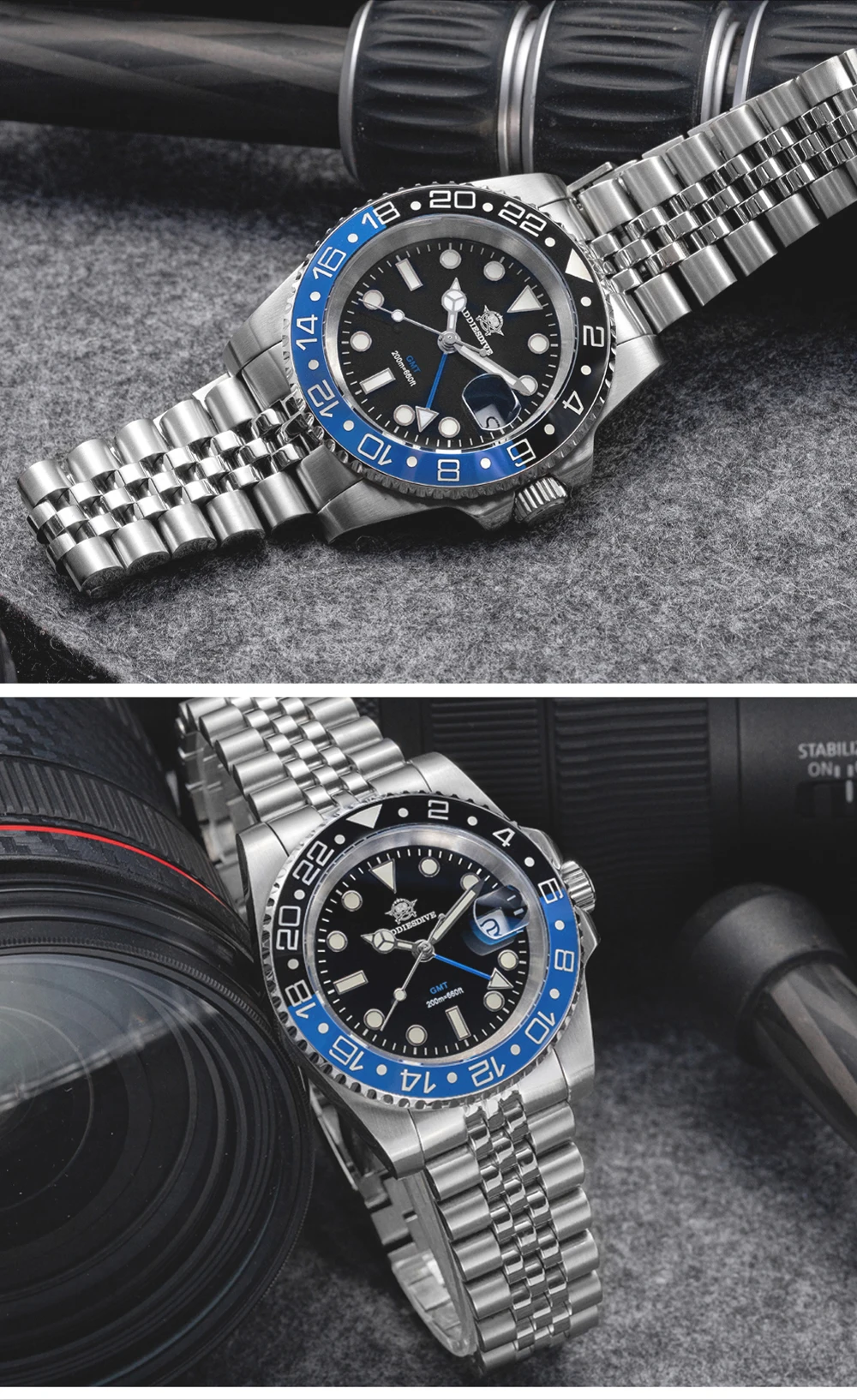ADDIESDIVE AD2050 Men's GMT Watch Swiss Ronda 515-24 BGW9 Super Luminous 20Bar Waterproof Reloj Quartz Watches