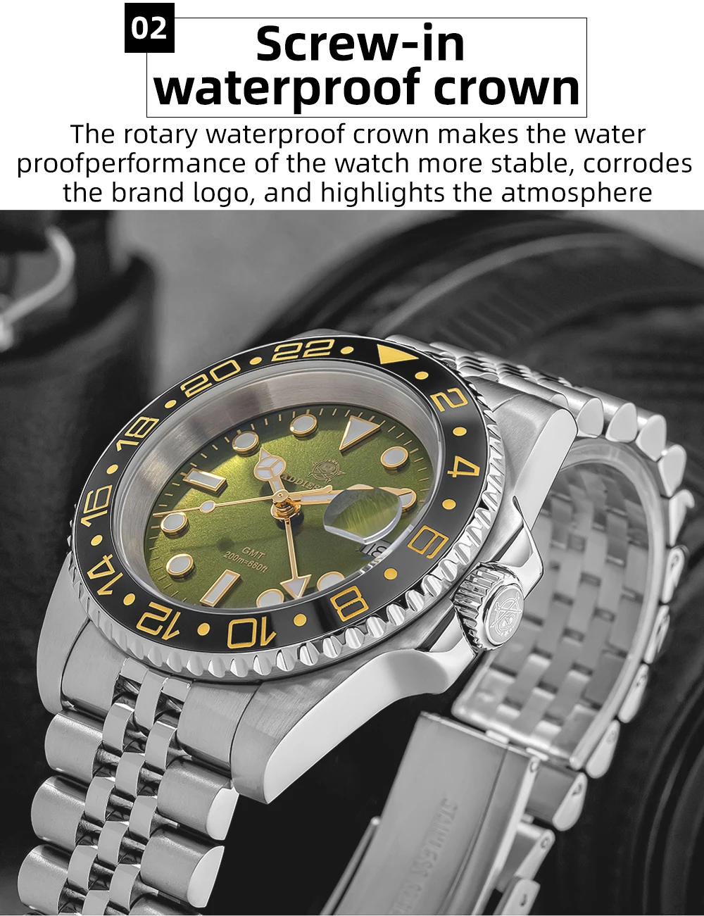 ADDIESDIVE AD2050 Men's GMT Watch Swiss Ronda 515-24 BGW9 Super Luminous 20Bar Waterproof Reloj Quartz Watches