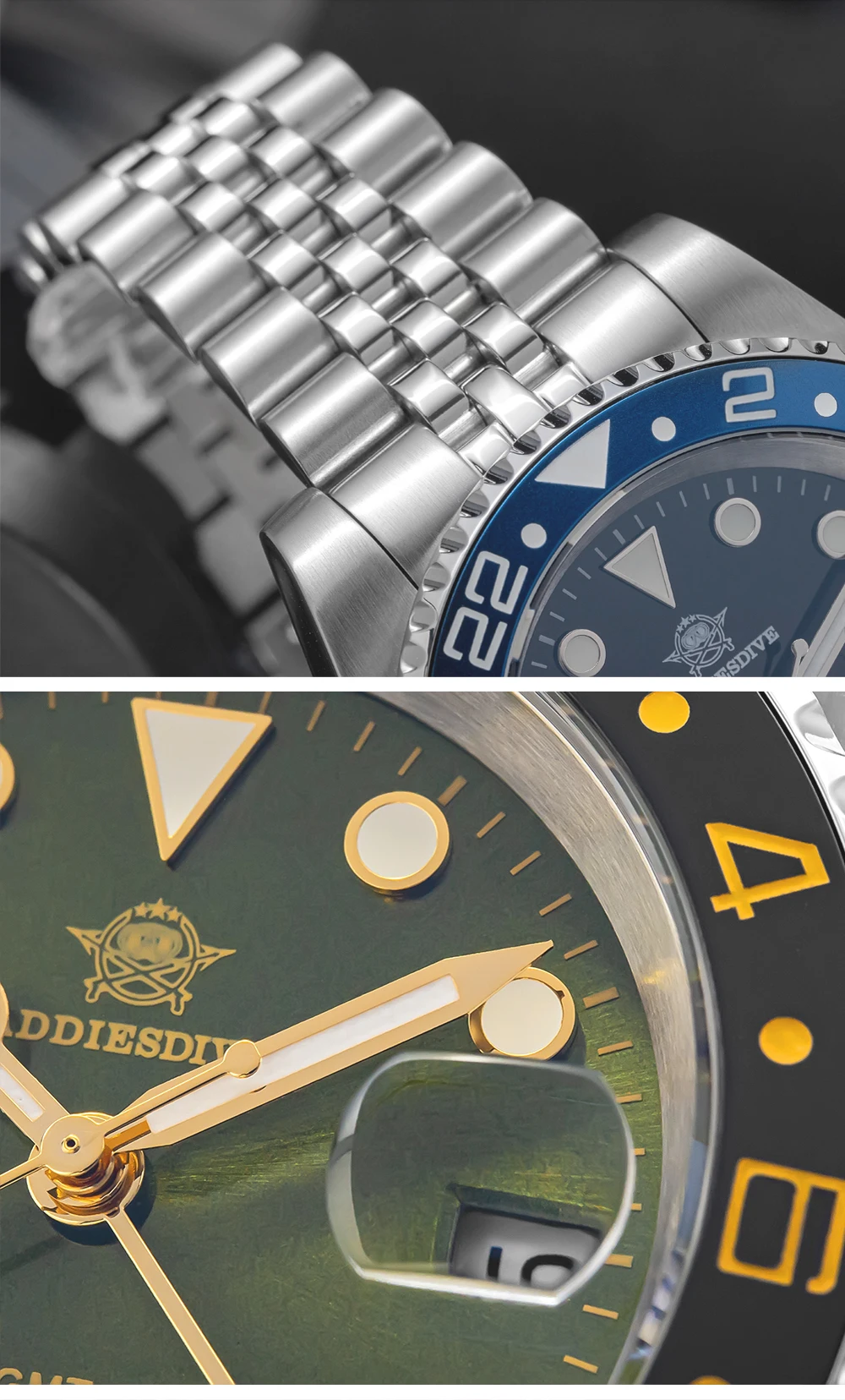 ADDIESDIVE AD2050 Men's GMT Watch Swiss Ronda 515-24 BGW9 Super Luminous 20Bar Waterproof Reloj Quartz Watches