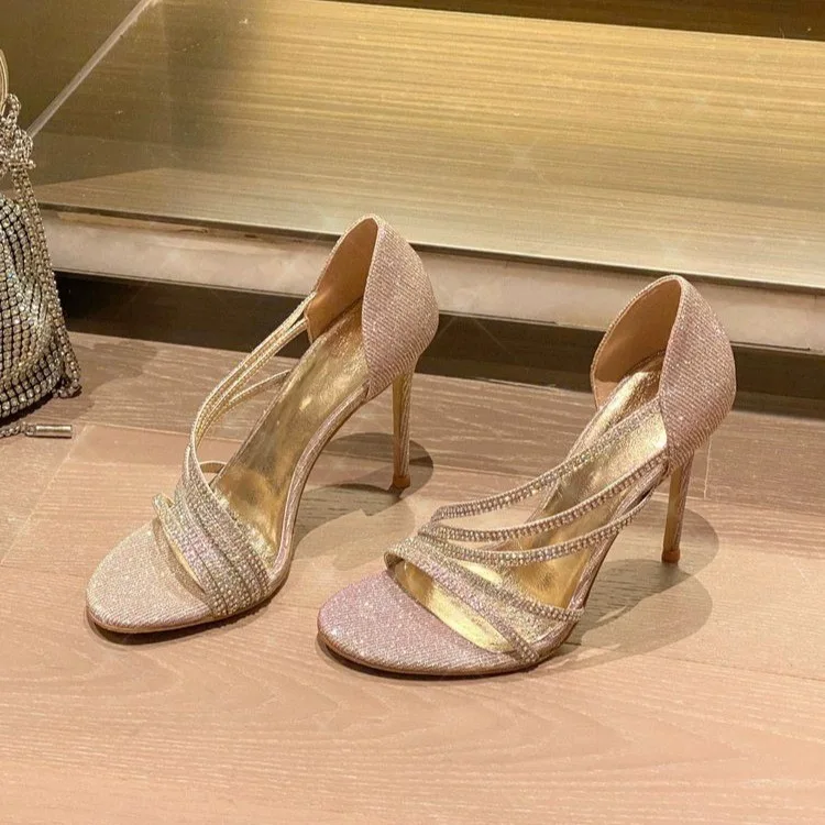 Rhinestone Pointed Toe Luxury Women Pumps Wedding Shoes Fashion PVC Sexy High Heels Woman Summer Elegant Party Bridal Shoes