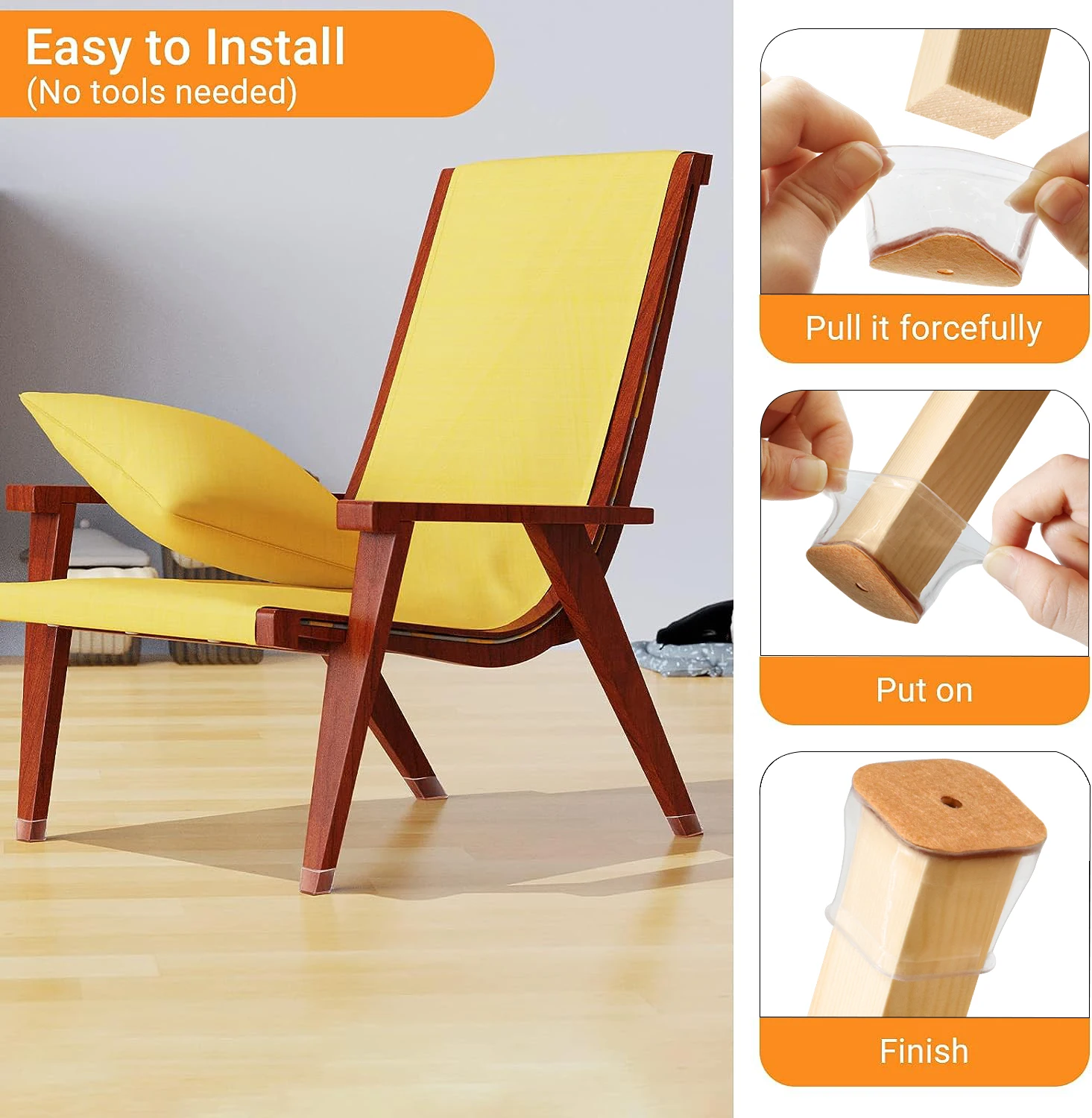 24pcs Square Chair Leg Floor Protectors, Furniture Pads for Hardwood Floors, Furniture Sliders for Chair Legs, Silicone Leg Caps