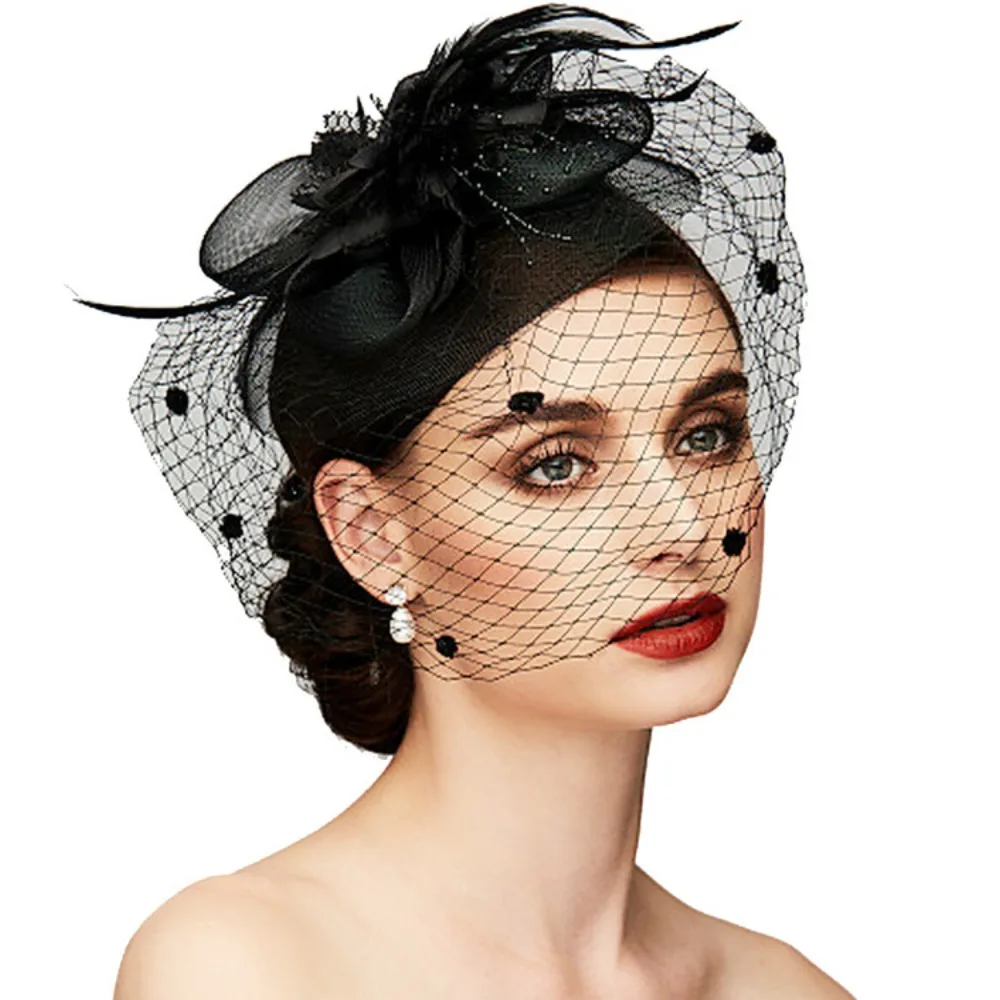 Birdcage Bride Veil Wedding Hair Accessories Flowers Feather Mesh Veil Face Cover Multi Colors Korea Japan Black White