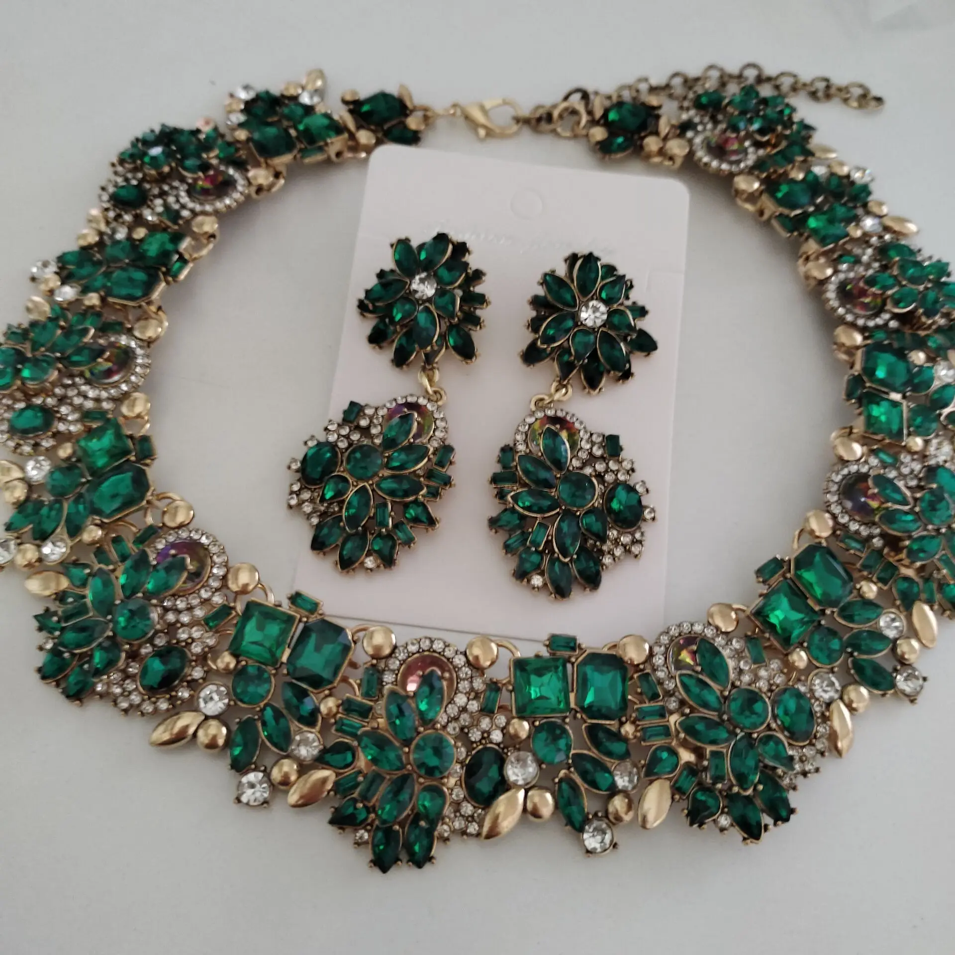 2026 New Fashion Green Crystal Rhinestone Large Collar Big Choker Necklace Women Statement Indian Necklace Wedding Jewelry