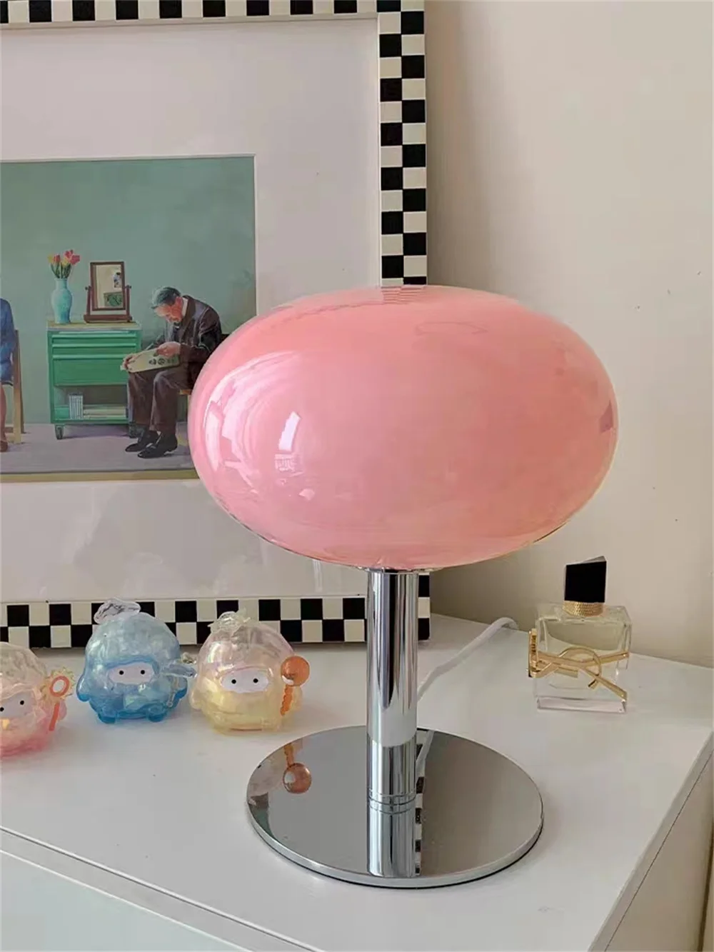 Lollipop Table Lamp Medieval Cream Glass Lamp Living Room Bedroom Study Simple Atmosphere Retro Glass Standing Lamp Home Decor