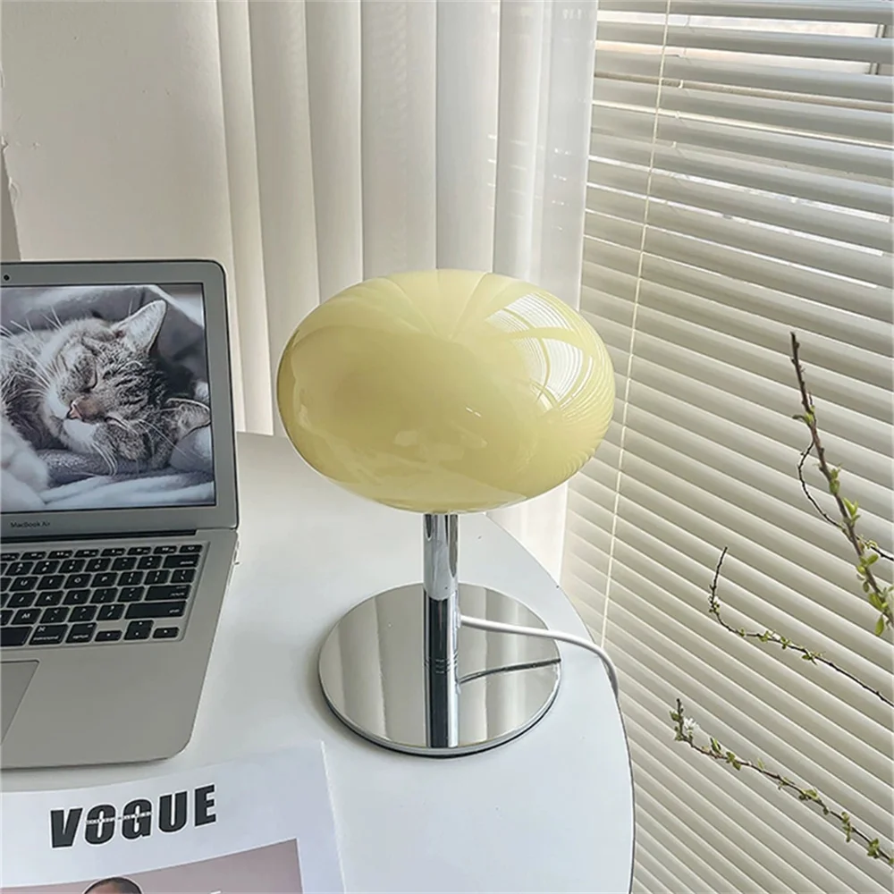 Lollipop Table Lamp Medieval Cream Glass Lamp Living Room Bedroom Study Simple Atmosphere Retro Glass Standing Lamp Home Decor
