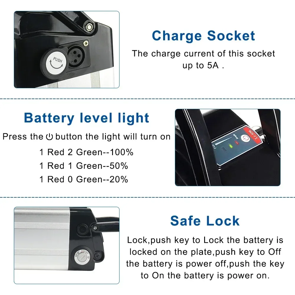48V 36V 24V Folding Bike Battery 20Ah 17Ah 15Ah 13Ah Built-in Bms for Silverfish 250W-1000W Bafang Motor Kit with 2A Charger