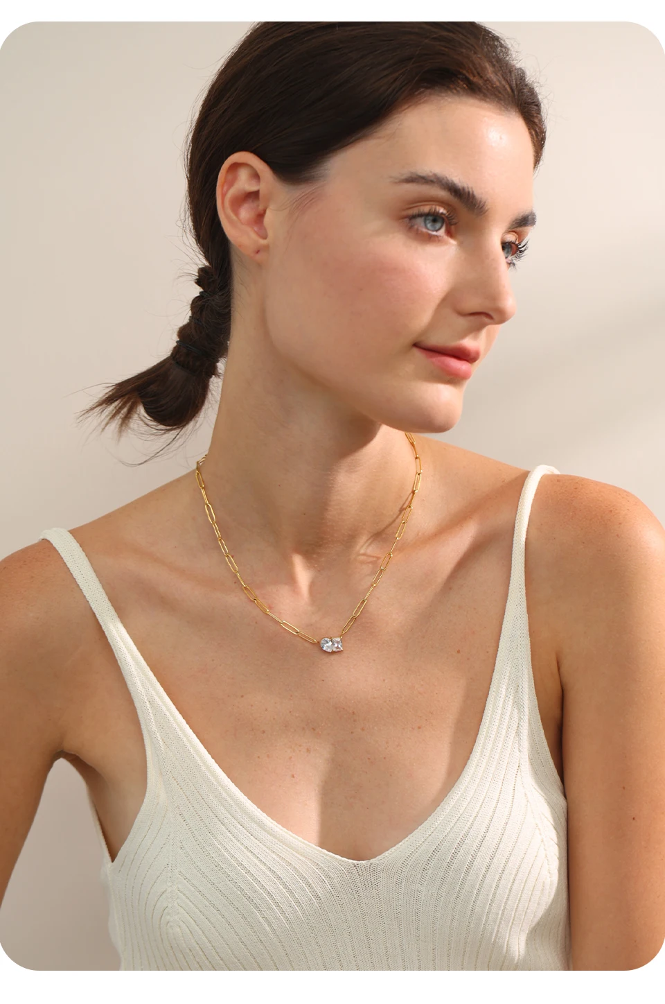 Yhpup Premium AAA Cubic Zirconia Pendant Necklace Gold Color Chain Stainless Steel Geometric High Quality Jewelry for Women
