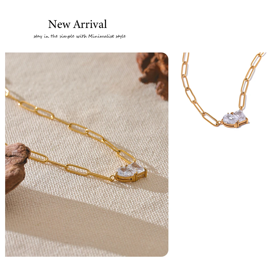 Yhpup Premium AAA Cubic Zirconia Pendant Necklace Gold Color Chain Stainless Steel Geometric High Quality Jewelry for Women
