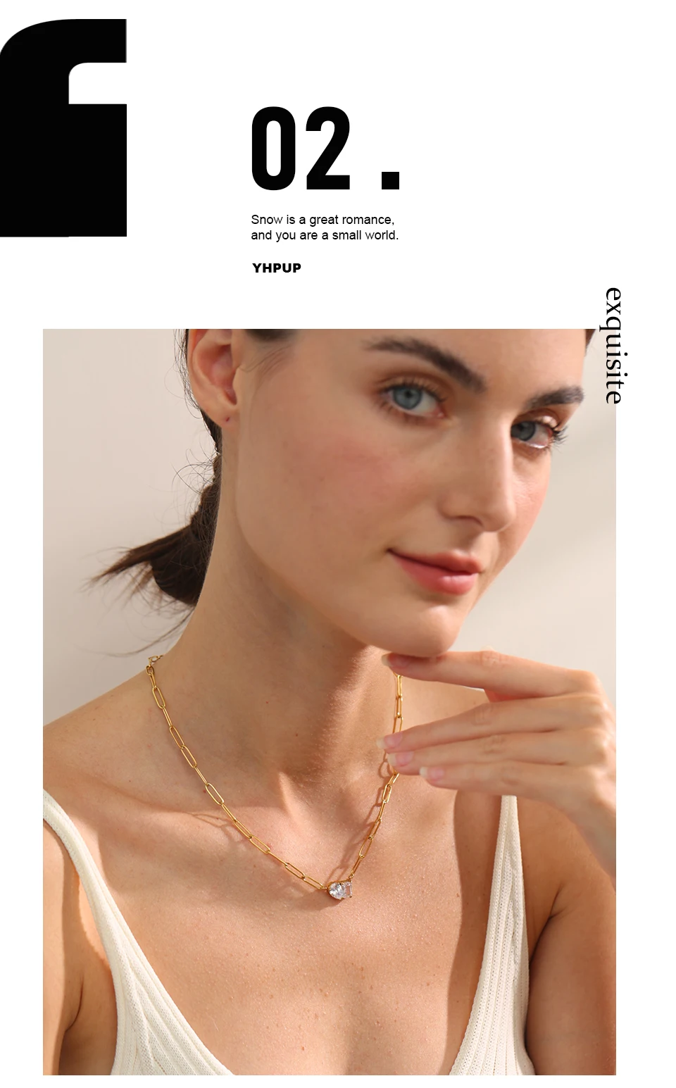Yhpup Premium AAA Cubic Zirconia Pendant Necklace Gold Color Chain Stainless Steel Geometric High Quality Jewelry for Women