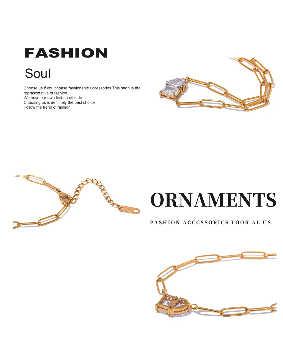 Yhpup Premium AAA Cubic Zirconia Pendant Necklace Gold Color Chain Stainless Steel Geometric High Quality Jewelry for Women