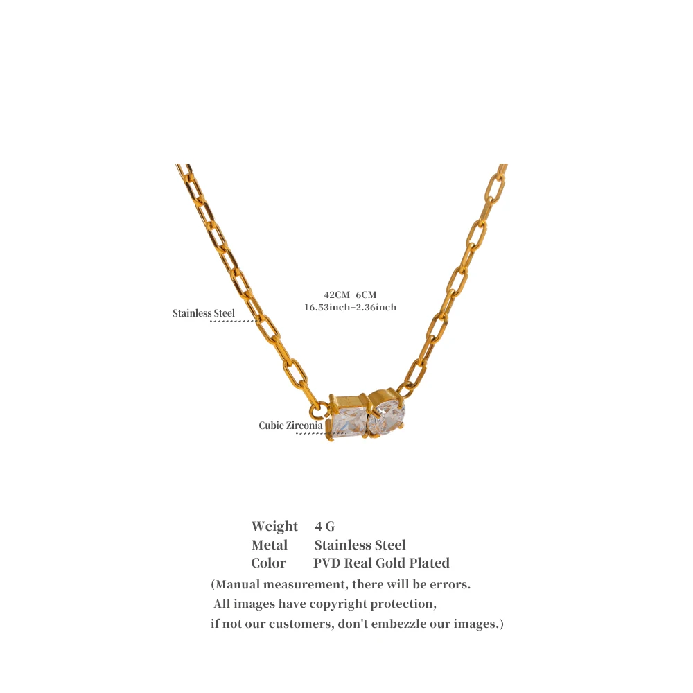 Yhpup Premium AAA Cubic Zirconia Pendant Necklace Gold Color Chain Stainless Steel Geometric High Quality Jewelry for Women