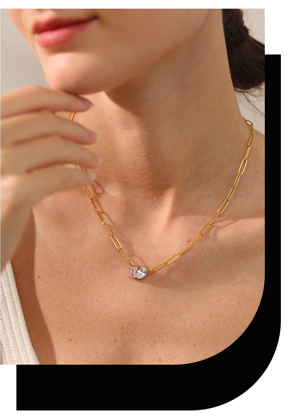 Yhpup Premium AAA Cubic Zirconia Pendant Necklace Gold Color Chain Stainless Steel Geometric High Quality Jewelry for Women