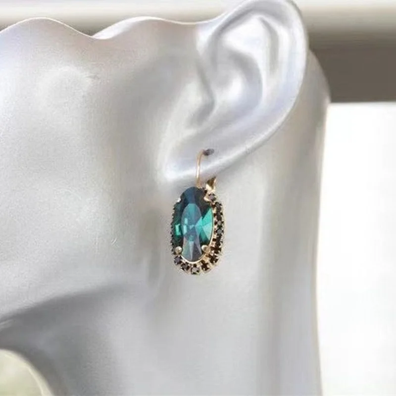 Fashion Gold Color Temperament Female Earrings Oval Deep Micro Inlaid Black Earrings Party Wedding Jewelry Anniversary Gifts