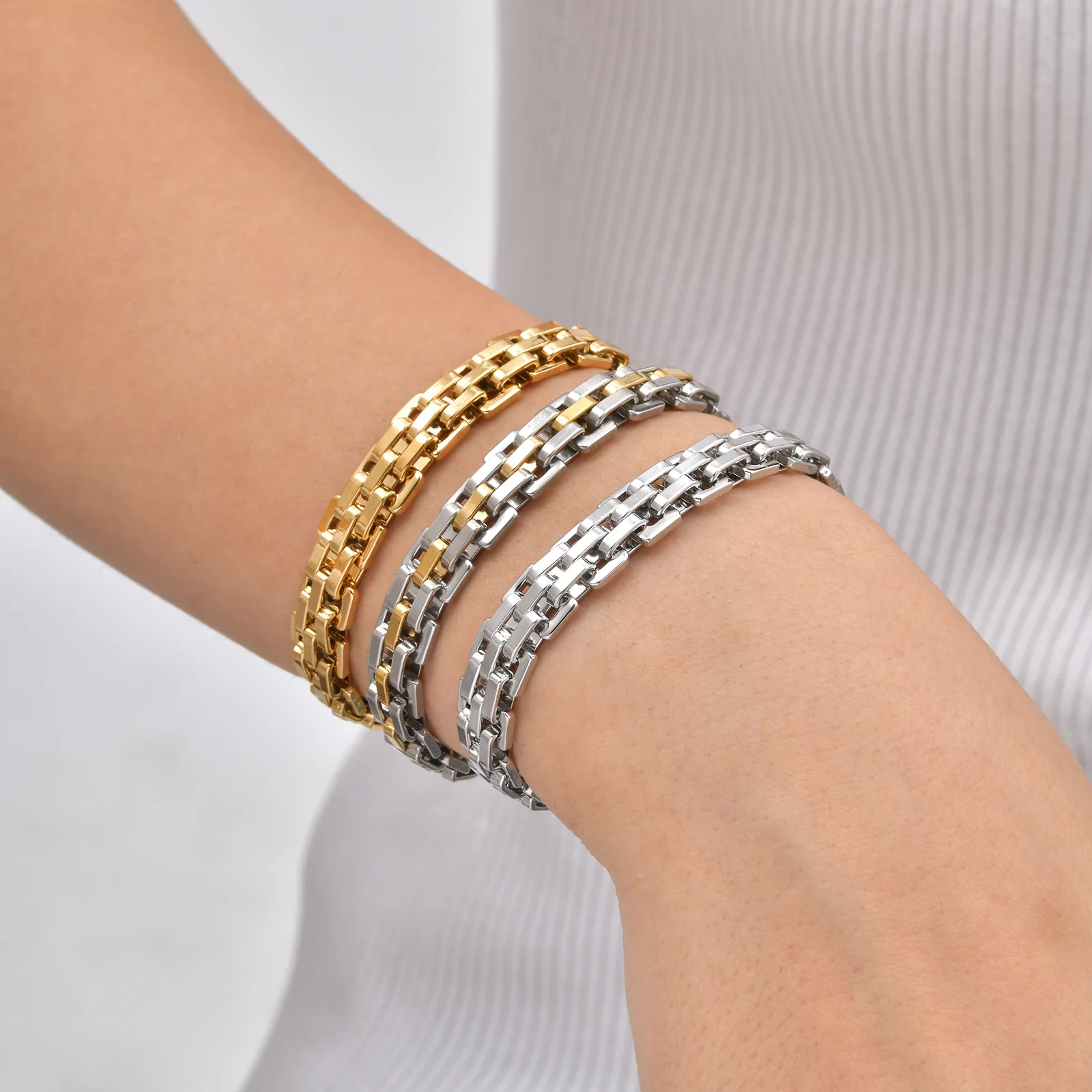 Prjewel Women's Watch Strap Bracelet Gold Color Stainless Steel Bracelet Fashion Party Waterproof Jewelry for Women Girl Gifts