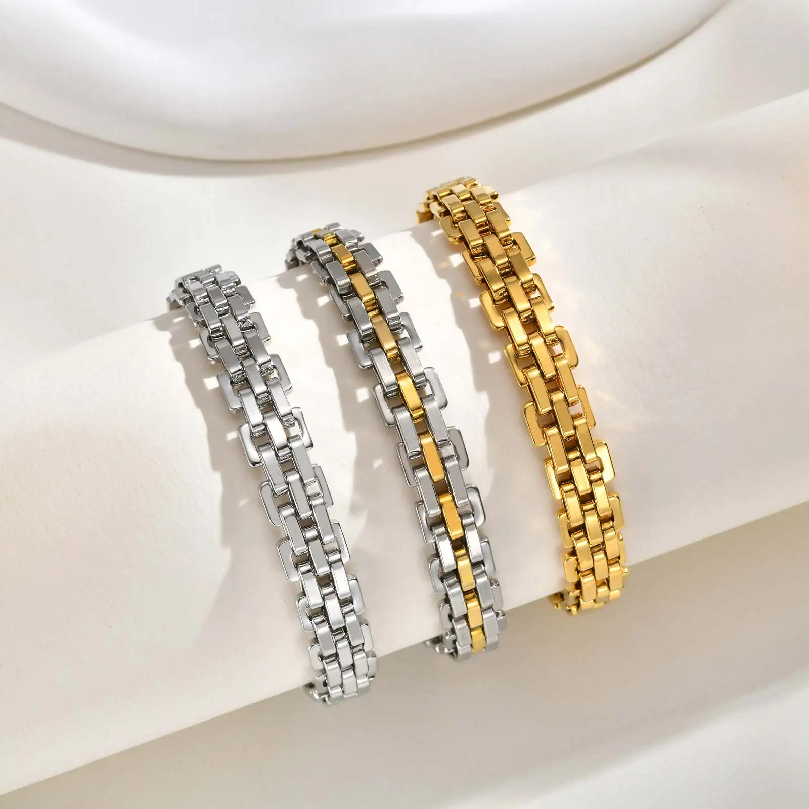 Prjewel Women's Watch Strap Bracelet Gold Color Stainless Steel Bracelet Fashion Party Waterproof Jewelry for Women Girl Gifts