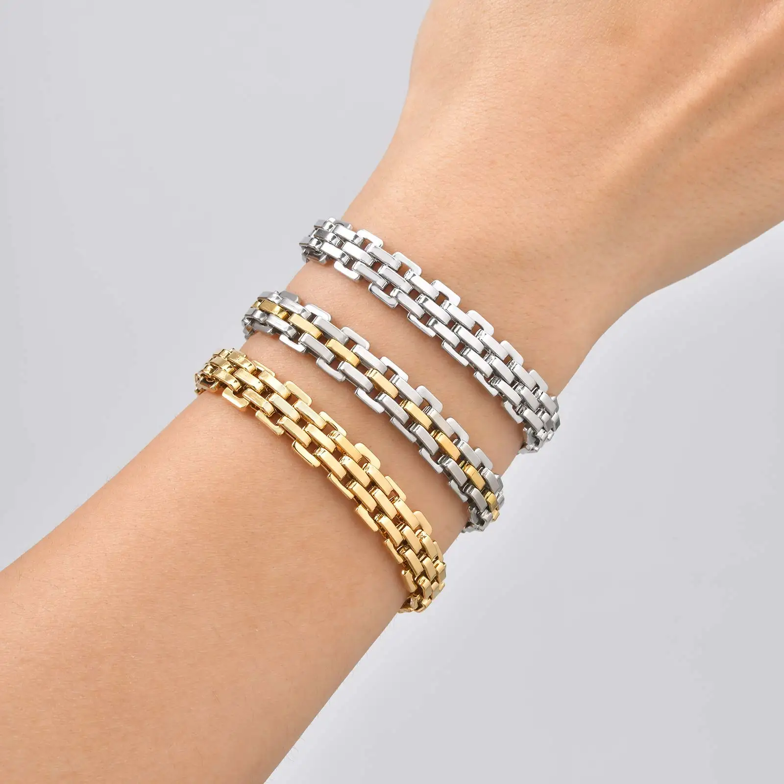 Prjewel Women's Watch Strap Bracelet Gold Color Stainless Steel Bracelet Fashion Party Waterproof Jewelry for Women Girl Gifts
