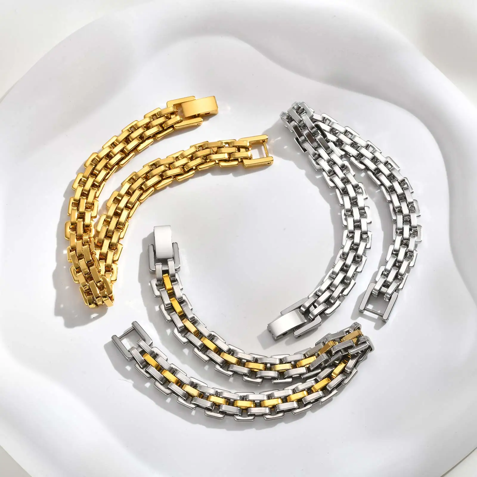 Prjewel Women's Watch Strap Bracelet Gold Color Stainless Steel Bracelet Fashion Party Waterproof Jewelry for Women Girl Gifts