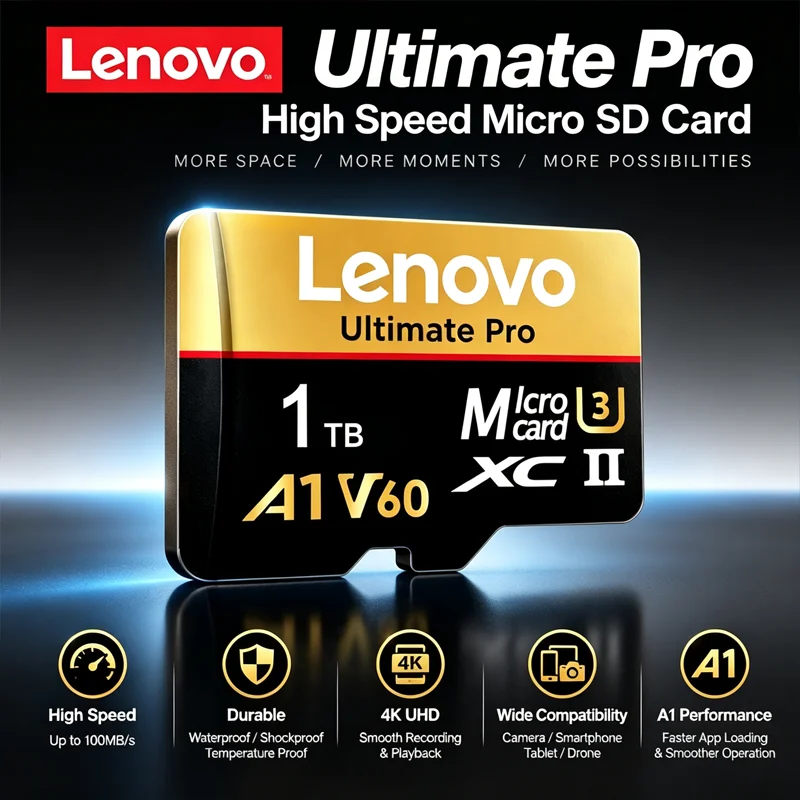 Lenovo Micro SDXC TF Memory Card High Transfer Speed UHS-I C10 U3 64GB 128GB 256GB 512GB 1TB for PC Laptop Surveillance Camera