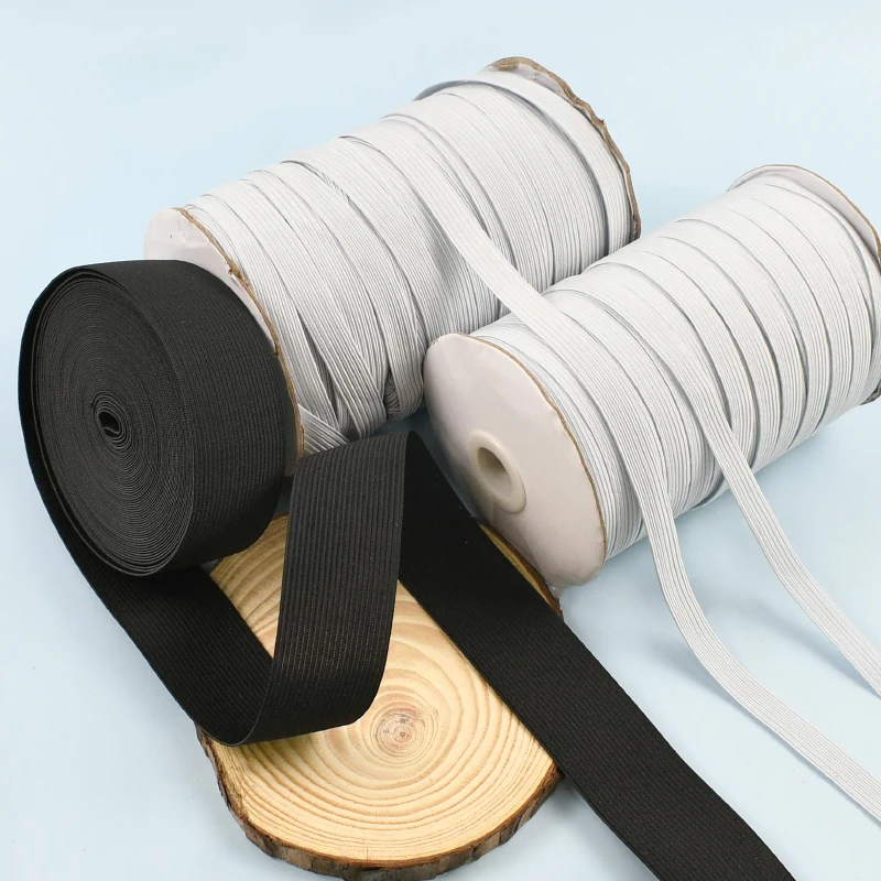 10/20Yards 3/10/20/30/40/50mm Bungee Cord Black/White Rubber Bands Mask Strap Sewing Elastic Band HairBand Elasticity Tape