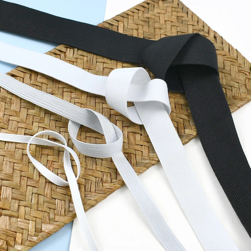 10/20Yards 3/10/20/30/40/50mm Bungee Cord Black/White Rubber Bands Mask Strap Sewing Elastic Band HairBand Elasticity Tape