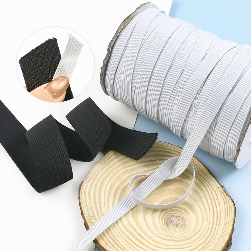 10/20Yards 3/10/20/30/40/50mm Bungee Cord Black/White Rubber Bands Mask Strap Sewing Elastic Band HairBand Elasticity Tape