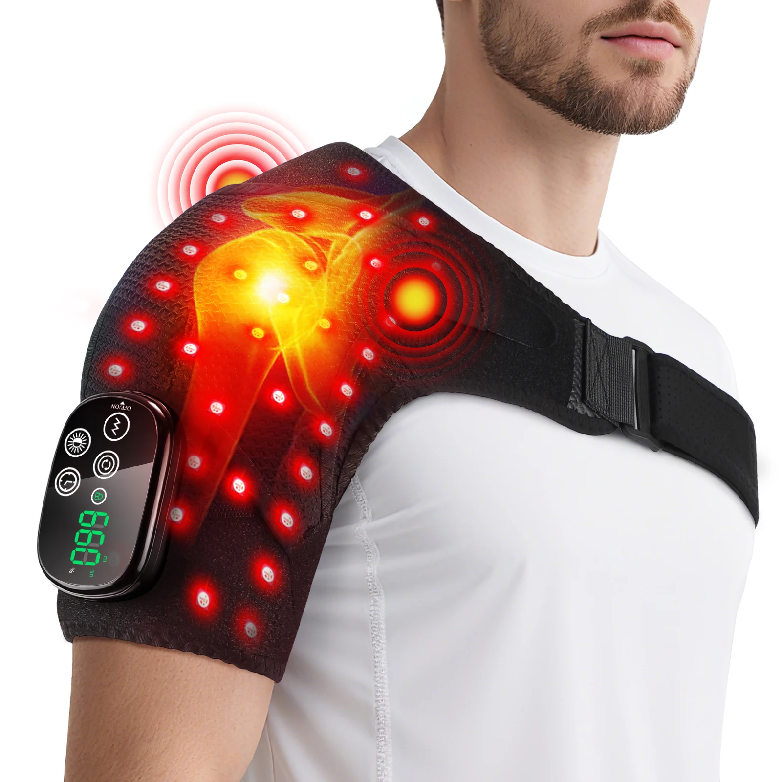 Cordless Red Light Electric Heating Vibration Massage Pad Infrared Shoulder Massager Hot Compress Belt for Relaxation