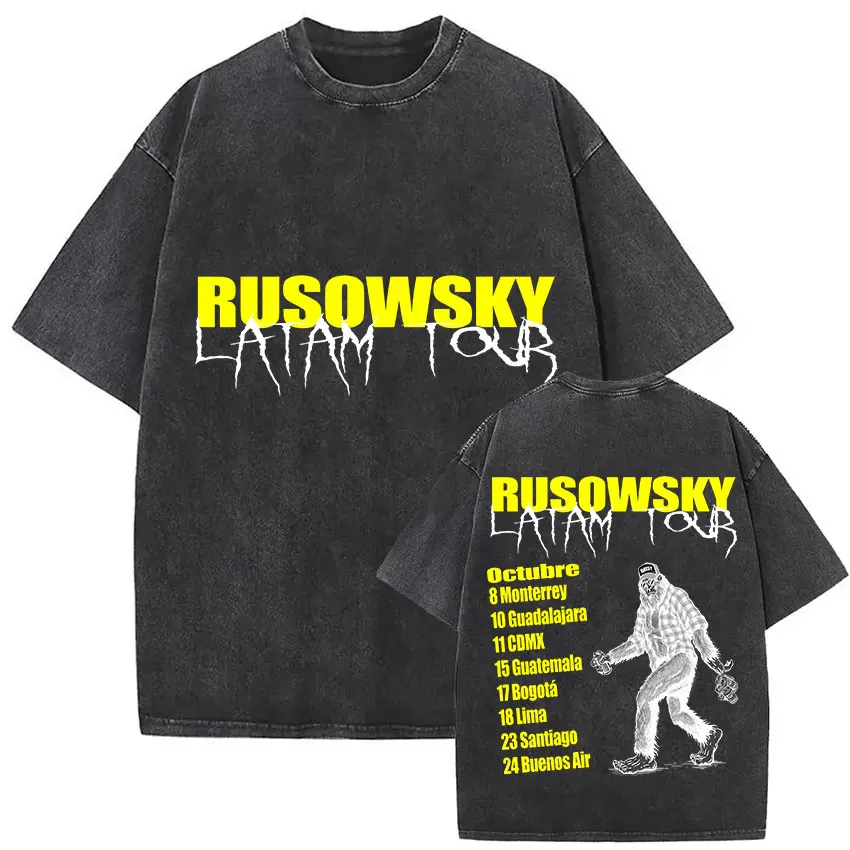 Vintage Washed Rusowsky Daisy Tour 2025 Fans T Shirt Men Women Hip Hop Fashion Clothing Short Sleeve T-shirt Pure Cotton Tshirts