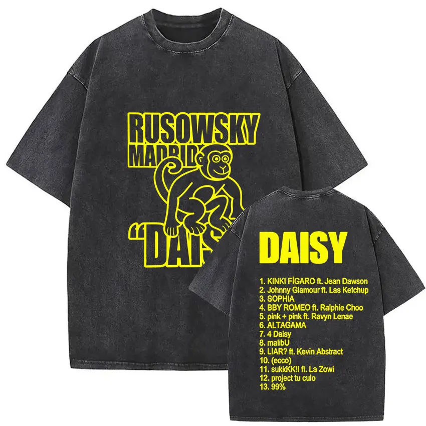 Vintage Washed Rusowsky Daisy Tour 2025 Fans T Shirt Men Women Hip Hop Fashion Clothing Short Sleeve T-shirt Pure Cotton Tshirts