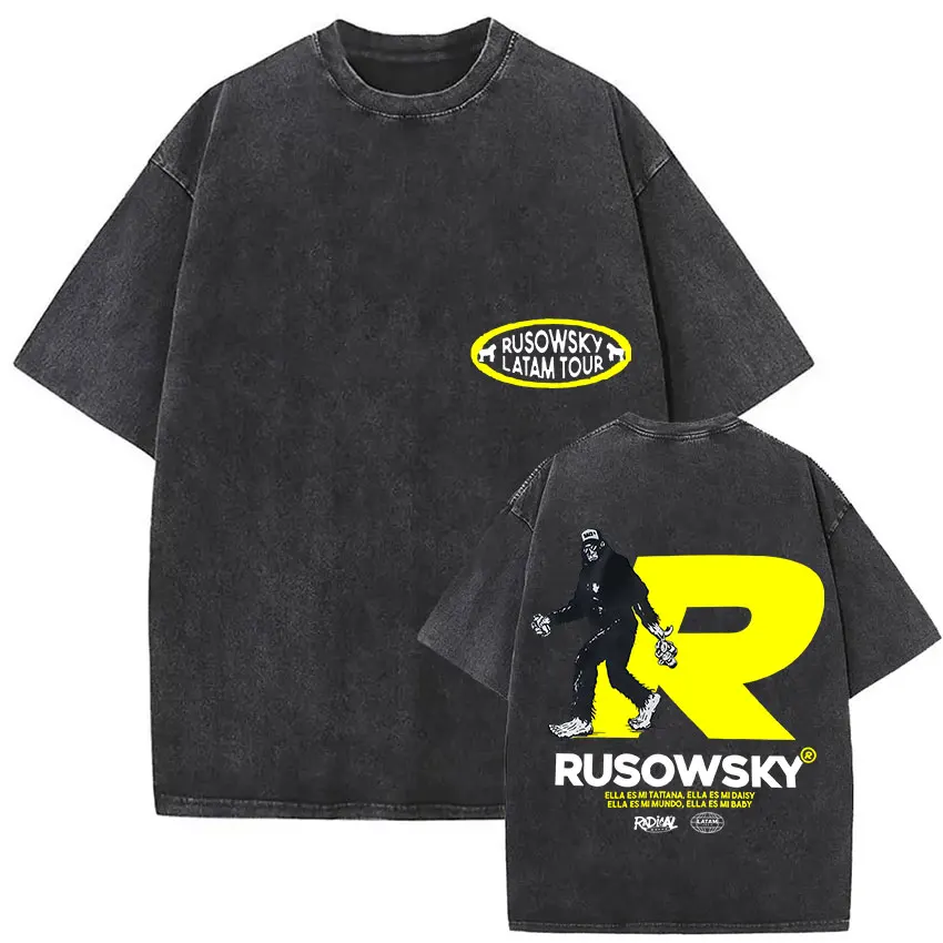 Vintage Washed Rusowsky Daisy Tour 2025 Fans T Shirt Men Women Hip Hop Fashion Clothing Short Sleeve T-shirt Pure Cotton Tshirts