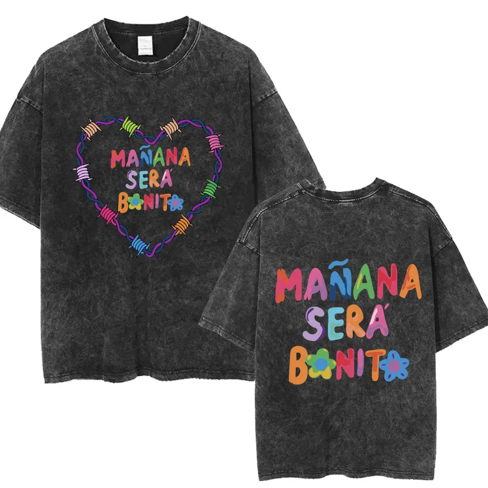Hot Karol G Bichota Music Album Washed T Shirt Hip Hop Fashion Men Women Cotton Retro Short Sleeve Loose Summer Tees Streetwear