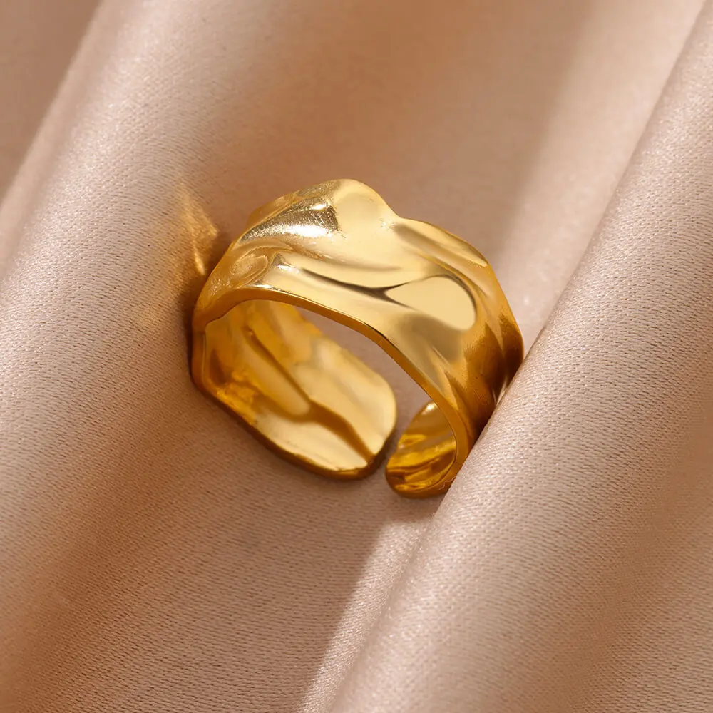Stainless Steel Chunky Wide Rings For Women Vintage Gold Color Geometric Open Finger Ring Fashion Minimalist Jewelry Gift Femme