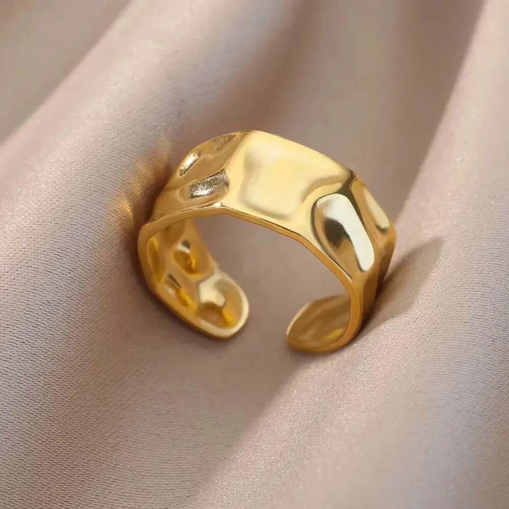 Stainless Steel Chunky Wide Rings For Women Vintage Gold Color Geometric Open Finger Ring Fashion Minimalist Jewelry Gift Femme