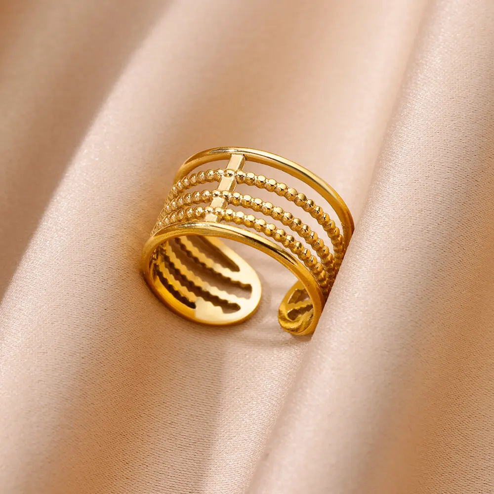 Stainless Steel Chunky Wide Rings For Women Vintage Gold Color Geometric Open Finger Ring Fashion Minimalist Jewelry Gift Femme