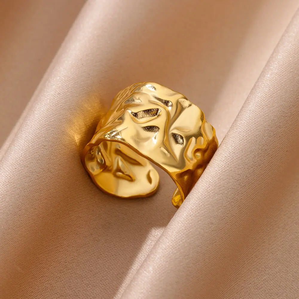 Stainless Steel Chunky Wide Rings For Women Vintage Gold Color Geometric Open Finger Ring Fashion Minimalist Jewelry Gift Femme